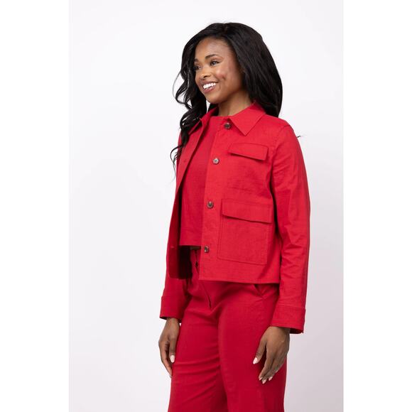 THEORY Women's Casual Linen Blend Long Sleeve Red Jacket - Picture 2 of 15